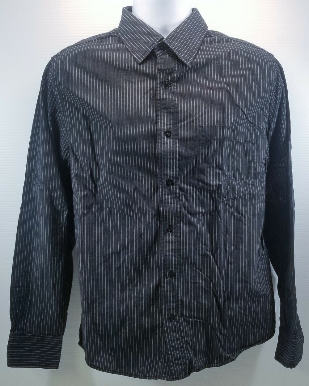 F6) Aeropostale Men's Striped Dress Shirt Nineteen Eighty Seven Small Black Blue
